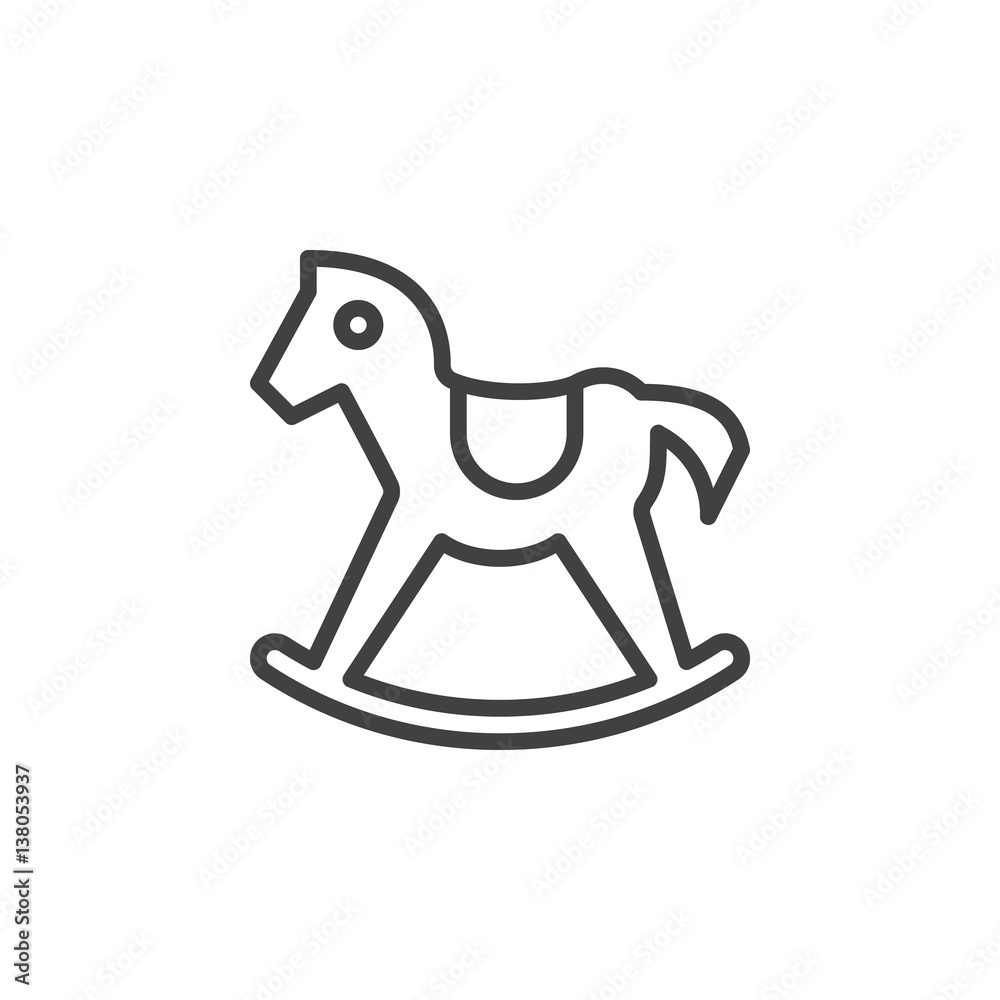 Rocking horse line icon, outline vector sign, linear style pictogram isolated on white. Toys for kids, children symbol, logo illustration Rocking horse line icon, outline vector sign, linear style pictogram isolated on white. Toys for kids, children symbol, logo illustration