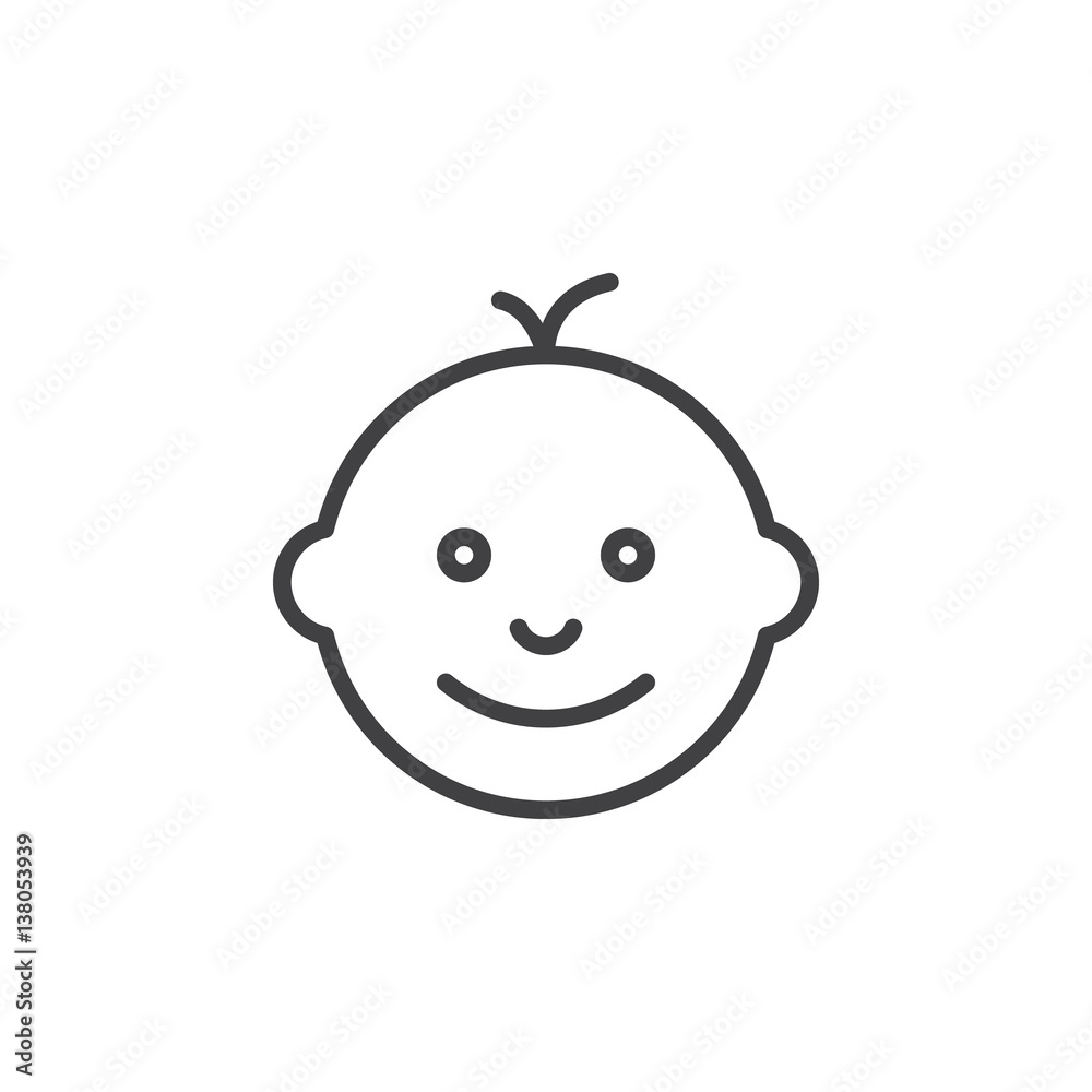Baby face line icon, outline vector sign, linear style pictogram isolated on white. Symbol, logo illustration Baby face line icon, outline vector sign, linear style pictogram isolated on white. Symbol, logo illustration