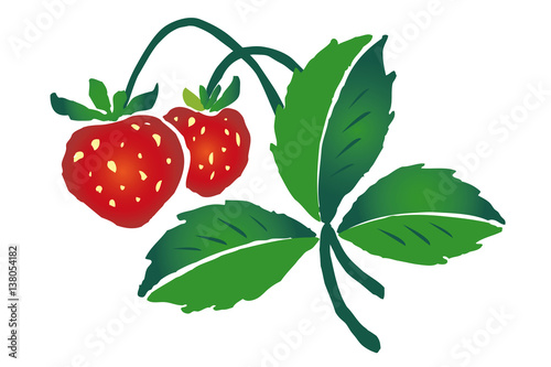 Erdbeere mit Blättern - Scherenschnitt, Schablone / Silhouette / Stempel