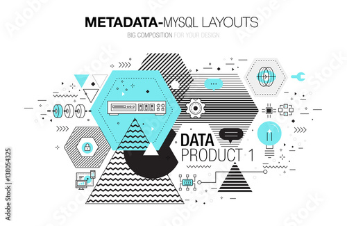 Metadata trendy modern mysql layouts thin line composition, server analysis and internet operations. Made in awesome geometry style with linear pictogram of future for web design. photo