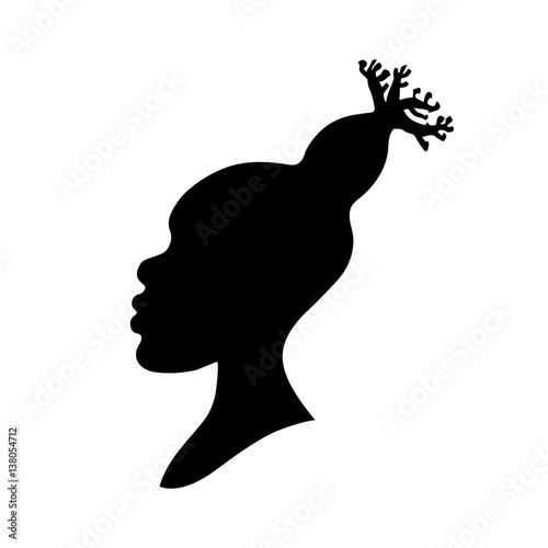 Vector illustration of african american woman head silhouette with baobab hairstyle