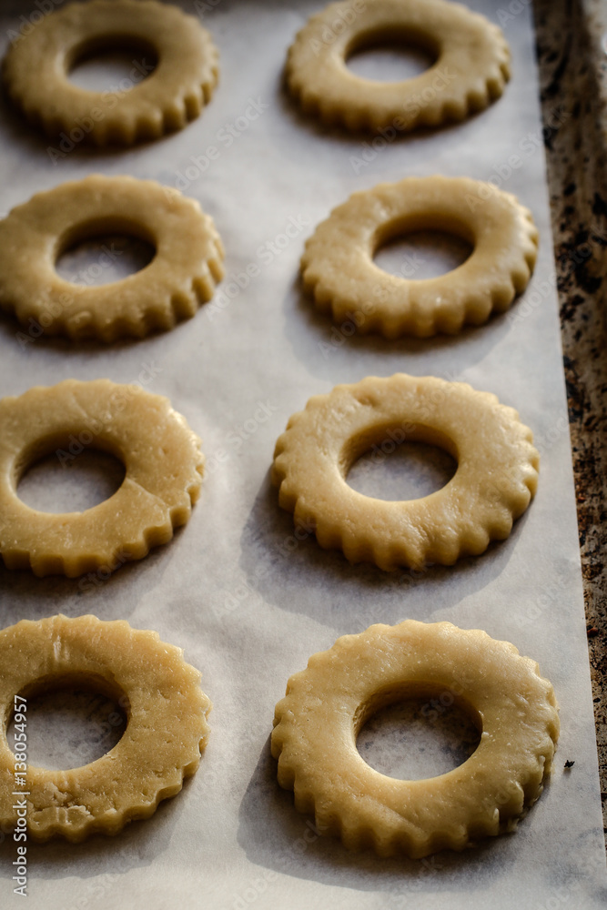 raw pastry (dough) round shape (ring) on ​​a baking sheet for baking