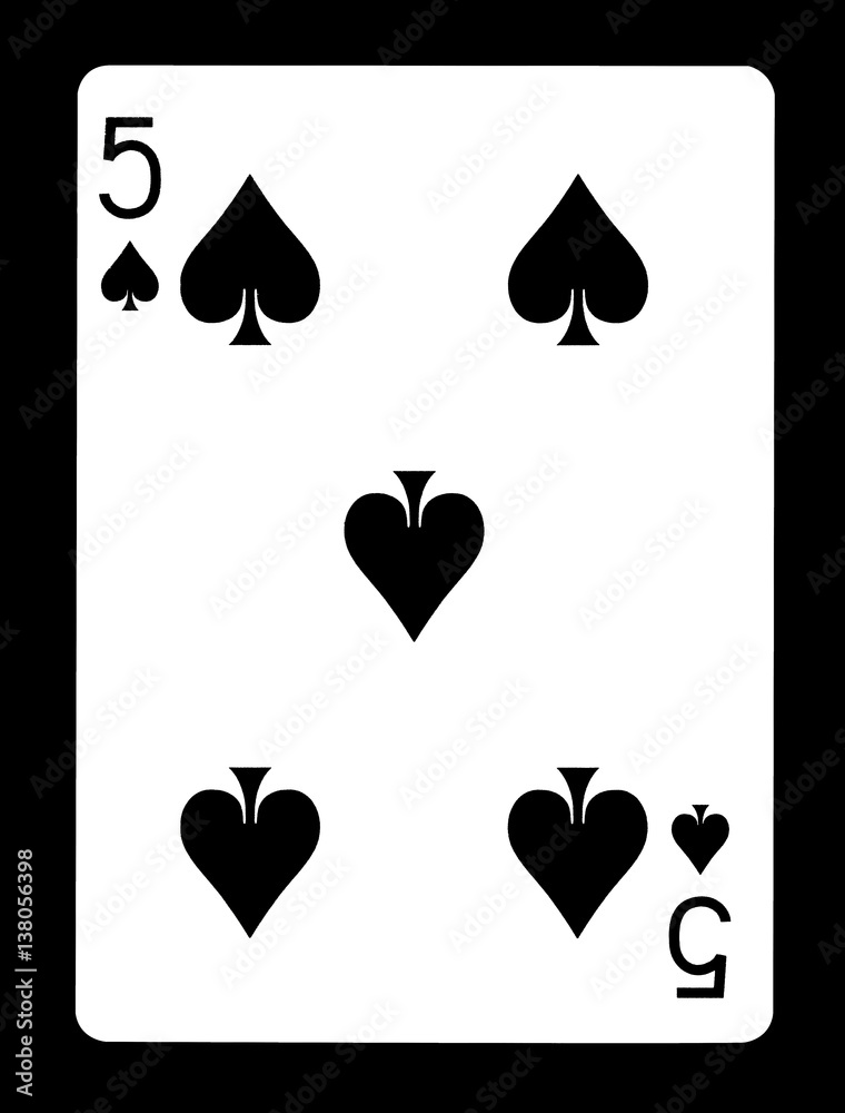 Five of spades playing card, isolated on black background. Five of spades playing card, isolated on black background.