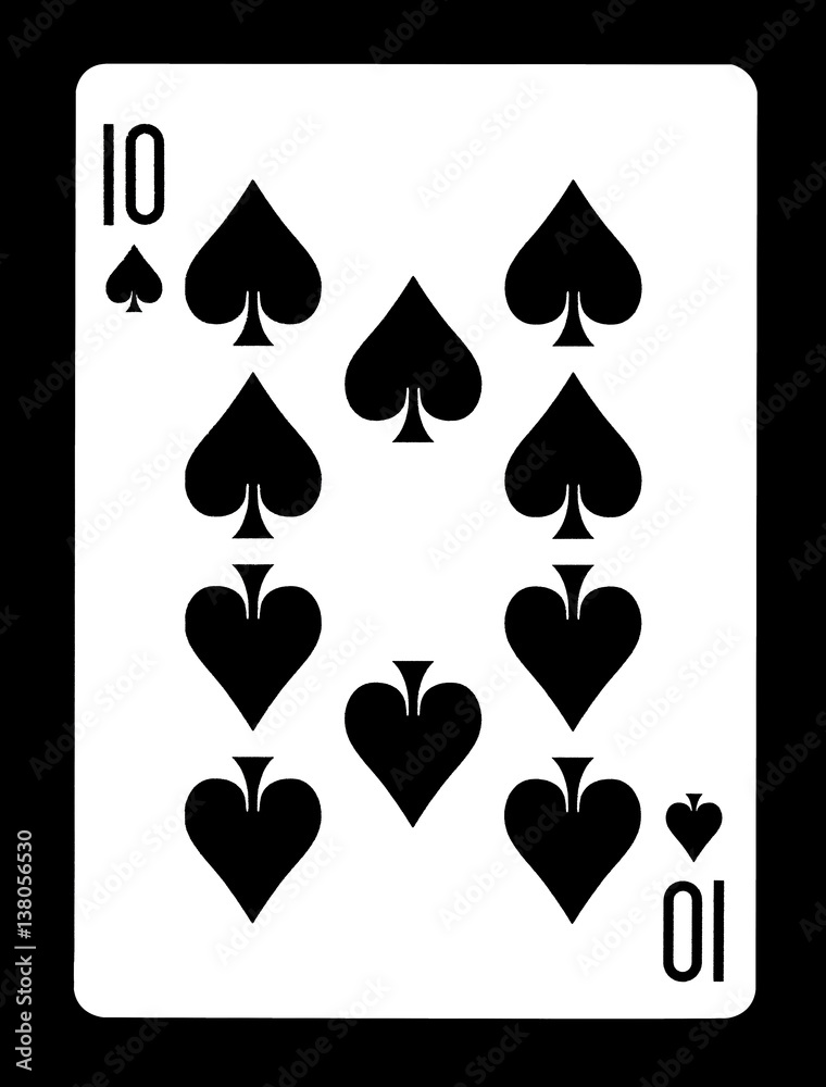 Ten of spades playing card, isolated on black background. Ten of spades playing card, isolated on black background.