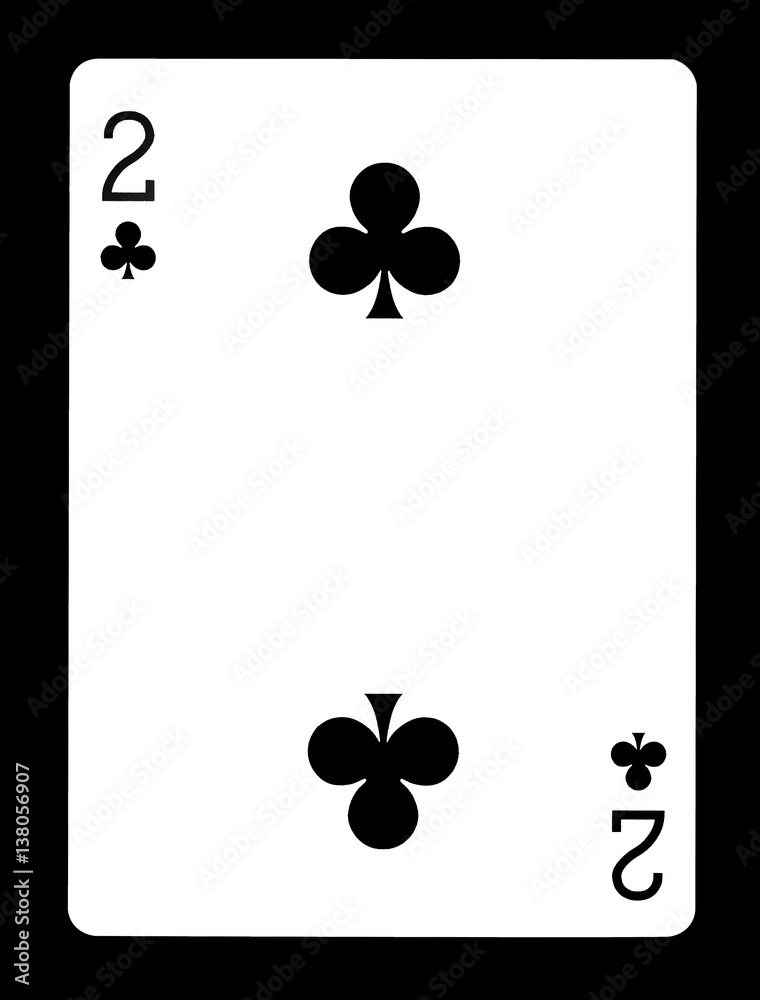 Two of clubs playing card, isolated on black background. Two of clubs playing card, isolated on black background.