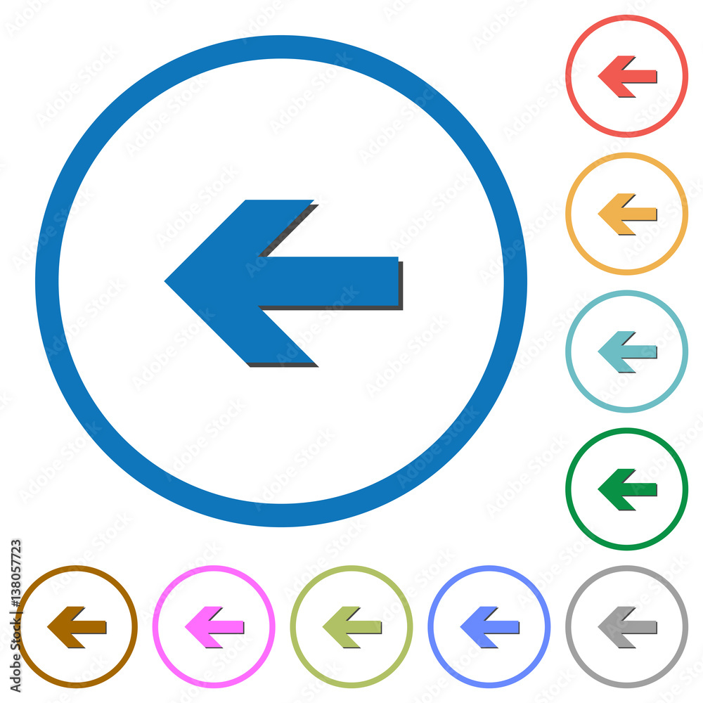 Left arrow icons with shadows and outlines Left arrow icons with shadows and outlines