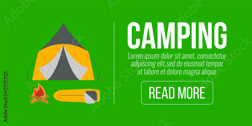 Camping Banner. Tourism equipment and web elements. Vector illustration.