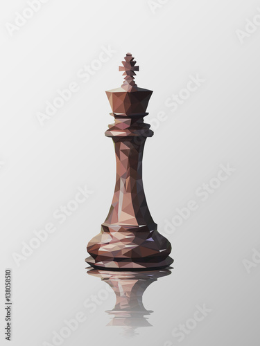 Low poly 3d design of king chess piece. Vector triangulation with reflection.