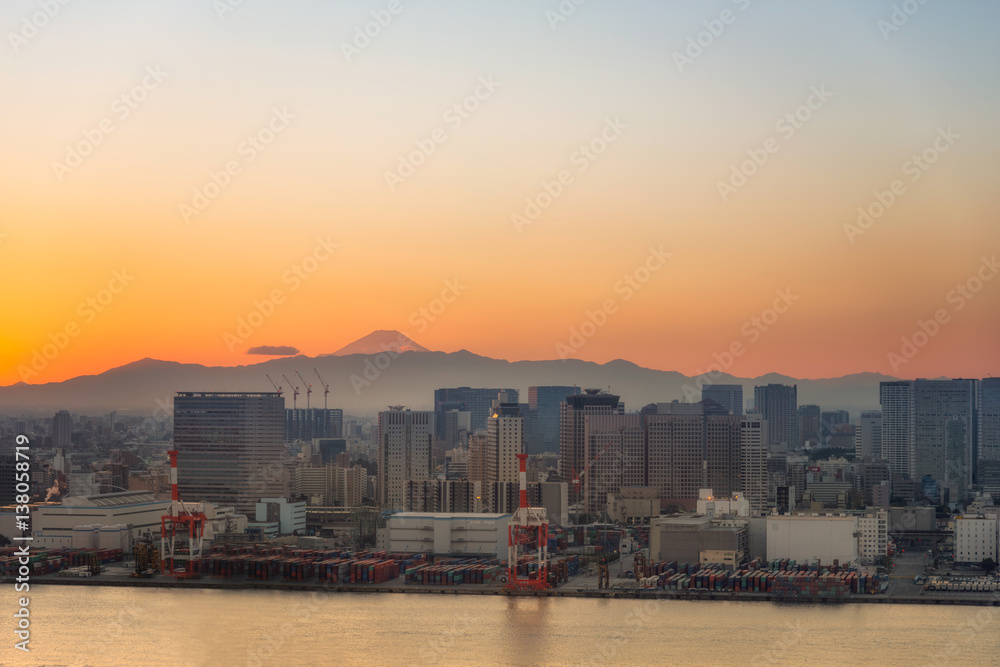 Tokyo, city with Mt. Fuji in Silhouette picture
