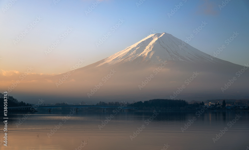 Mount fuji-san in moring  at Lake kawaguchiko in japan
