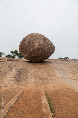Krishna's Butterball, Mahabalipuram, Coromandel Coast of the Bay of Bengal in Kancheepuram District in Tamil Nadu, India