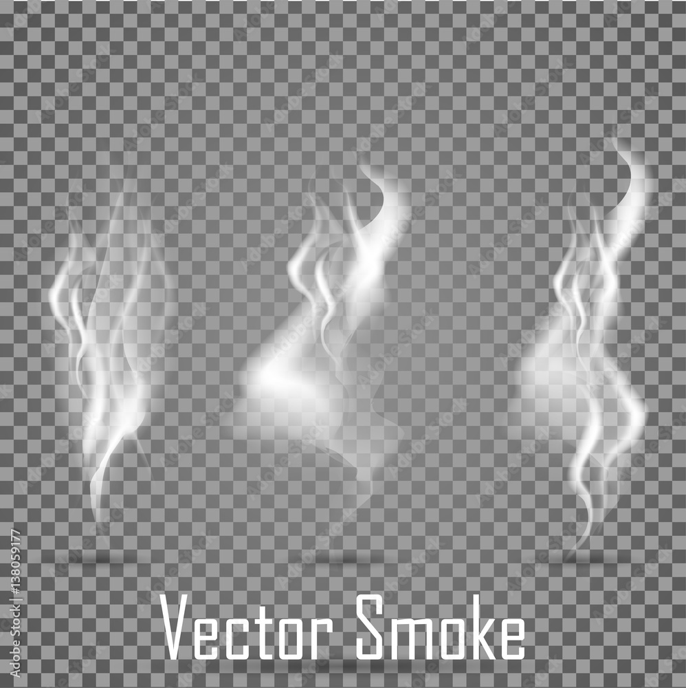 Delicate white cigarette smoke waves set on transparent background vector illustration Delicate white cigarette smoke waves set on transparent background vector illustration