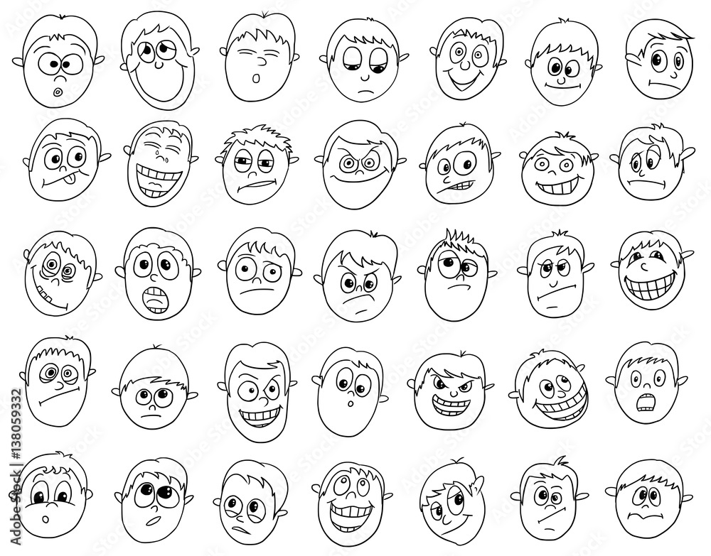 Set of Cartoon Vector Male Boy Faces Set of Cartoon Vector Male Boy Faces