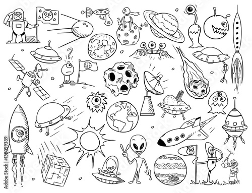 Set of Cartoon Vector Alien Space Elements