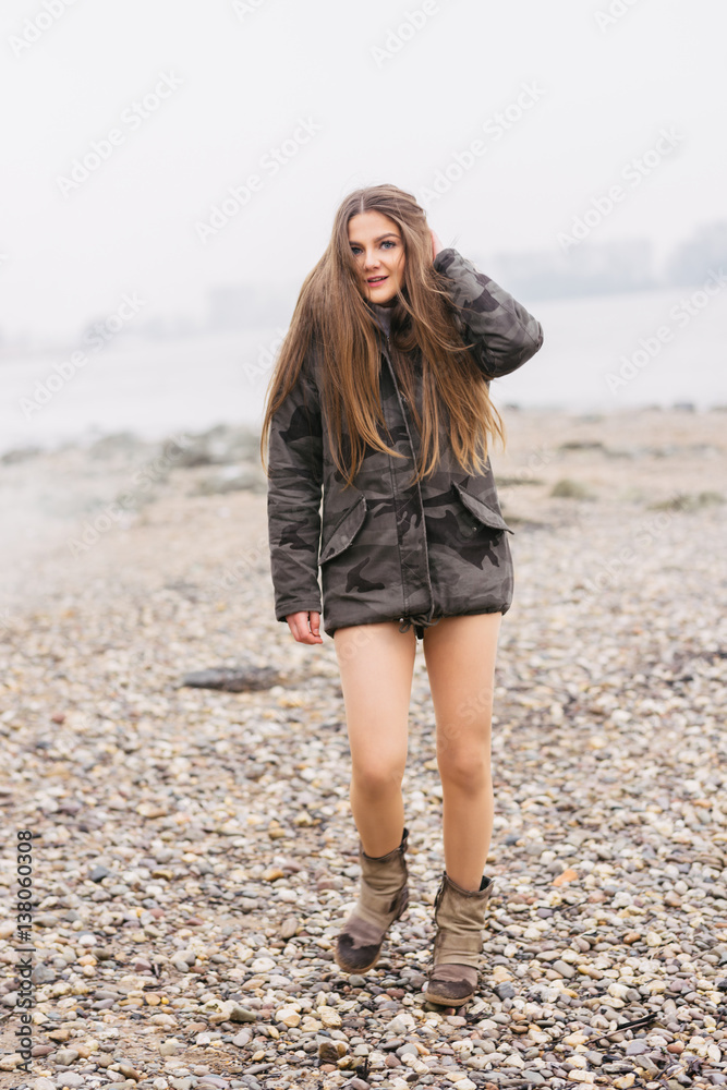 trendy girl in jacket outdoor cold trendy girl in jacket outdoor cold