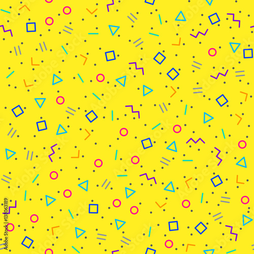 Abstract geometric background, memphis style, bright neon colors, seamless vector pattern