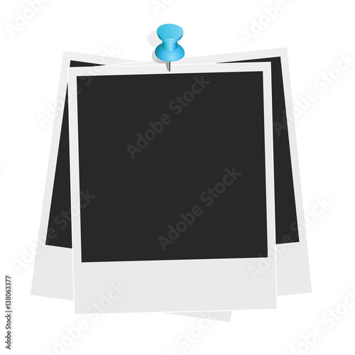 Photo frames composition with pushpins on white background. Vector design template