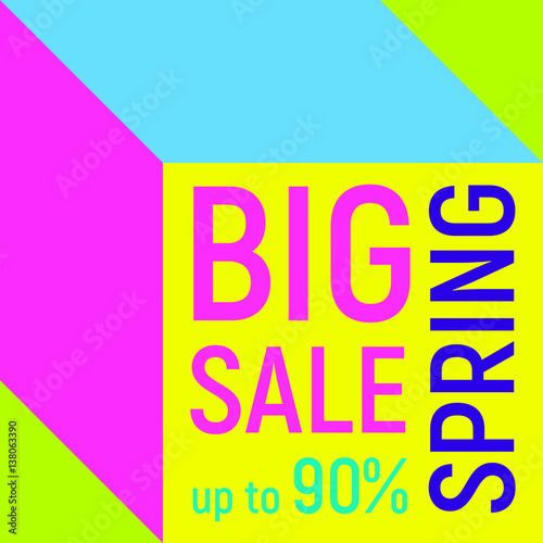 Big spring sale geometric background, memphis style, neon colors