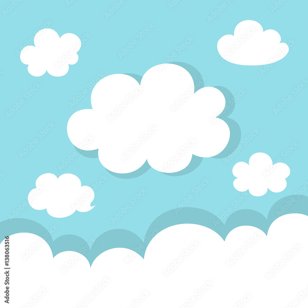 Set of white clouds on blue background