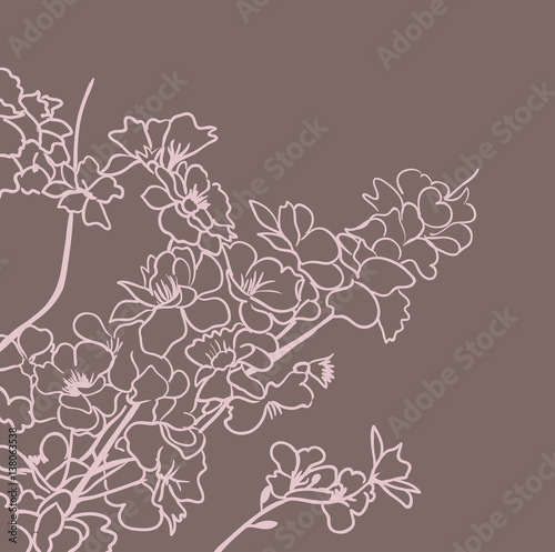 blossoming tree line art hand drawing. spring background with flowers vector