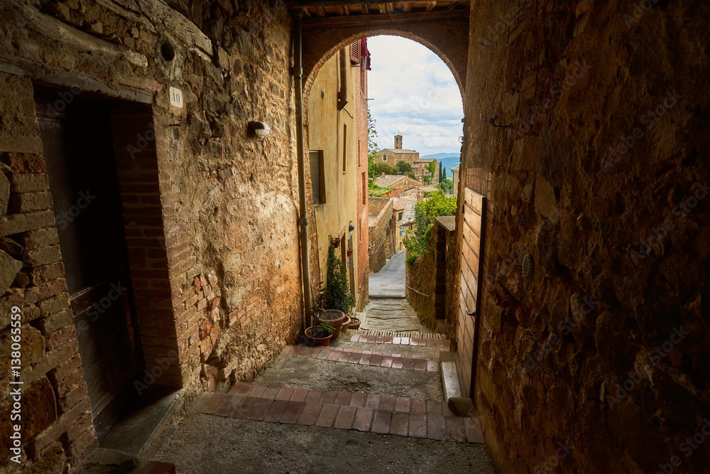 Narrow street in Montalcino, Italy