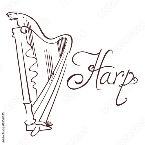 hand drawn line abstract harp. vector illustration