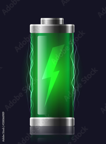 Illustration transparent charged batteries with lightning. Vector element for your creativity