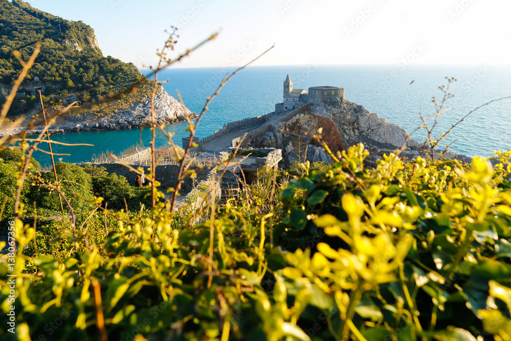 View of the sea and a small castle View of the sea and a small castle