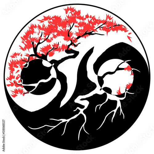 Black and white Bonsai tree in the Yin Yang symbol