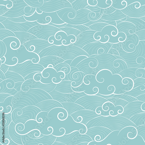 Vector background seamless pattern doodle cloud in the sky lined with curved lines
