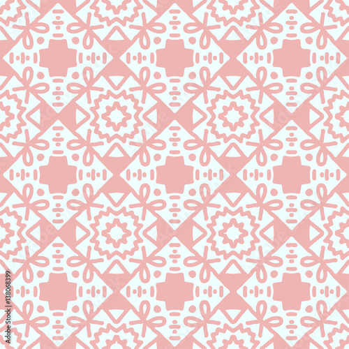 Pink abstract floral seamless pattern on white background.