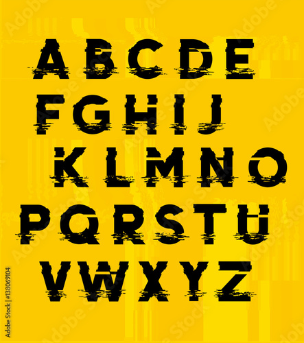 Glitchy displaced type letters with fault lines. Vector illustration