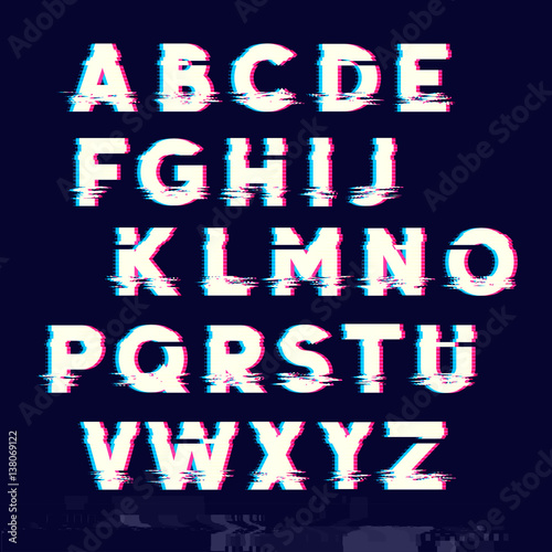 Glitch displacement type letters with fault lines. Vector illustration