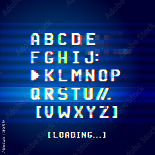Old glitchy computer screen software type letters. Vector illustration