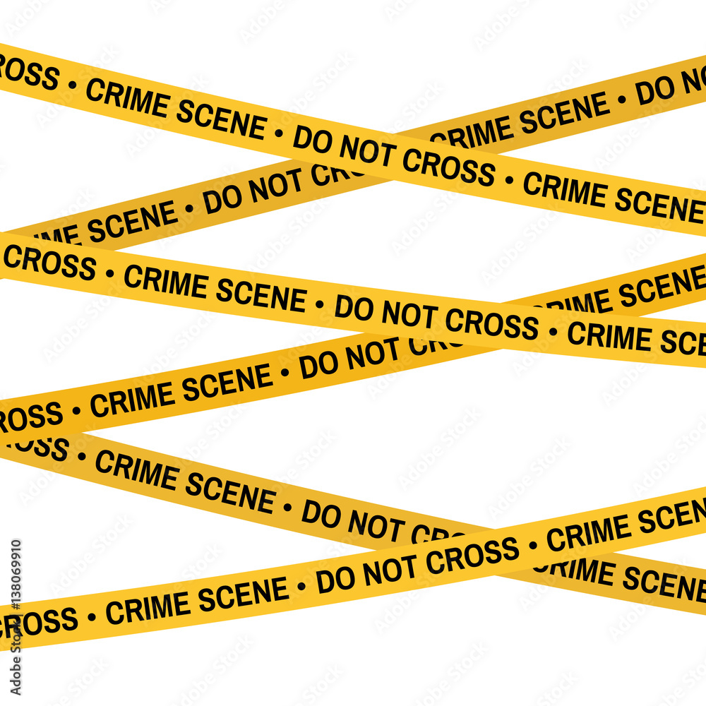 Crime scene yellow tape, police line Do Not Cross tape. Cartoon flat