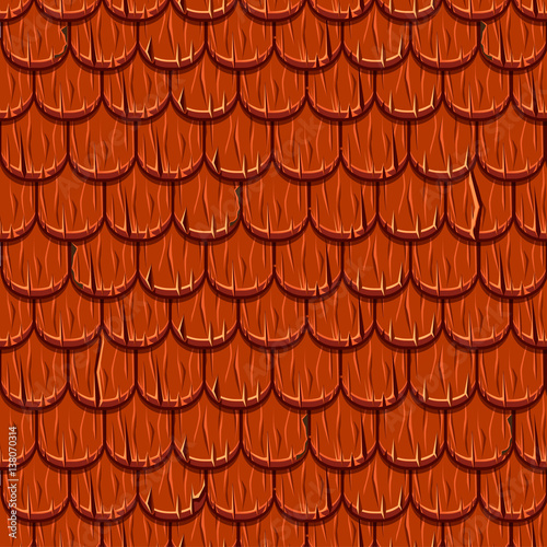 Cartoon Red wooden old roofing Roof Tiles Seamless Background, collection texture