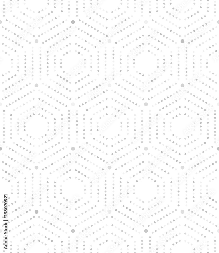 Geometric repeating vector ornament with hexagonal dotted elements. Geometric modern ornament. Seamless abstract modern pattern