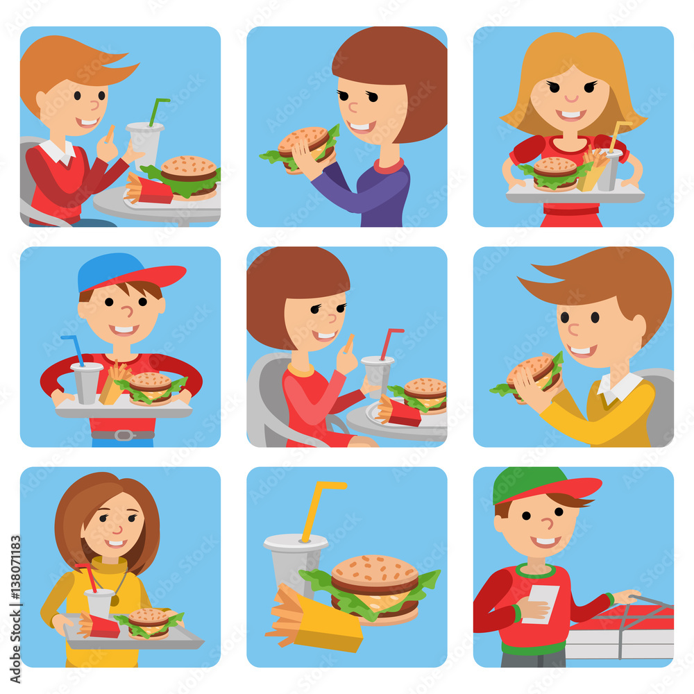 Fast food restaurant. People icones isolated on white background. Fast food restaurant. People icones isolated on white background.