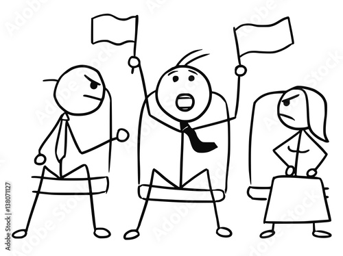 Stickman Cartoon of Man with Sport Flags in Theater or Cinema