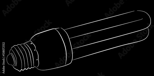 white fluorescent electric lamp sketch on black