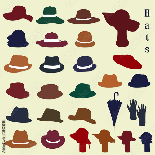 A set of colorful fashion hats