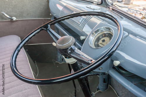 Retro steering wheel of classic beetle the popular German car manufacture.