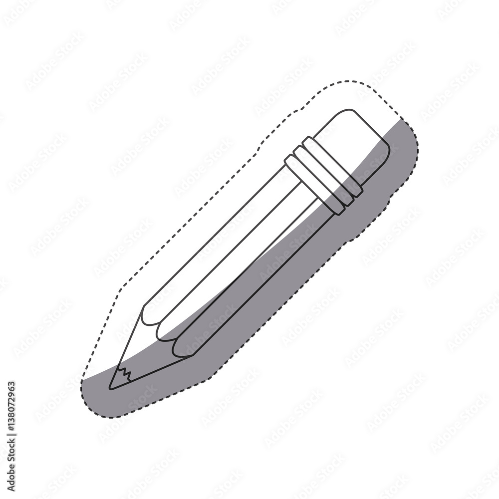 grayscale contour sticker with pencil with eraser and shadow middle vector illustration grayscale contour sticker with pencil with eraser and shadow middle vector illustration