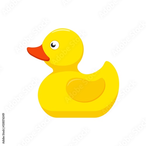 Rubber duck bath toy in flat style isolated on white background. Vector illustration