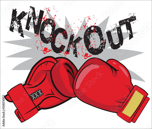 Boxing Gloves And Text "Knock Out". Boxing Emblem Label Badge T-Shirt Design Boxing Fight Theme. Boxing Gloves For Man. Boxing Gloves Drawing.