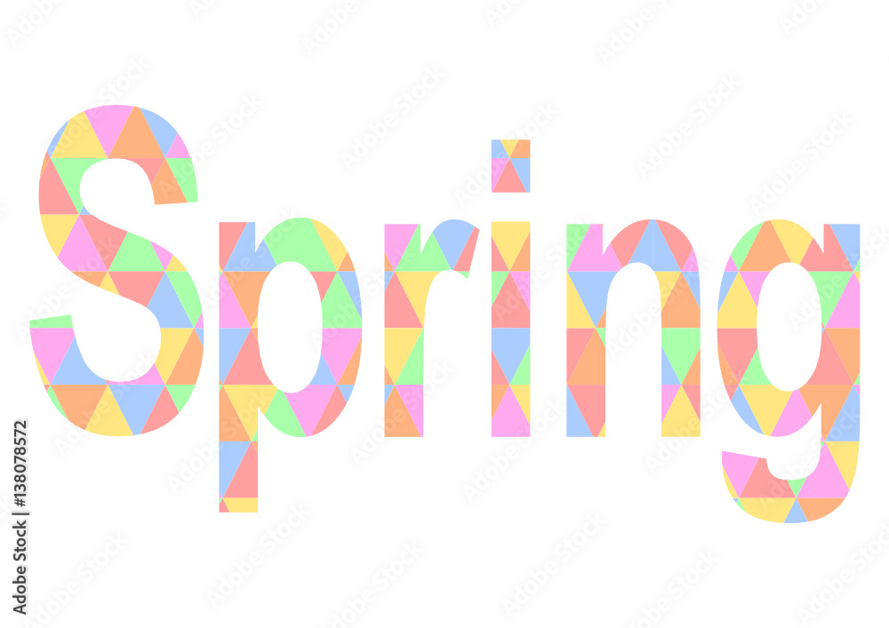 Spring Schriftzug aus bunten Dreiecken auf weißem Hintergrund Spring Schriftzug aus bunten Dreiecken auf weißem Hintergrund