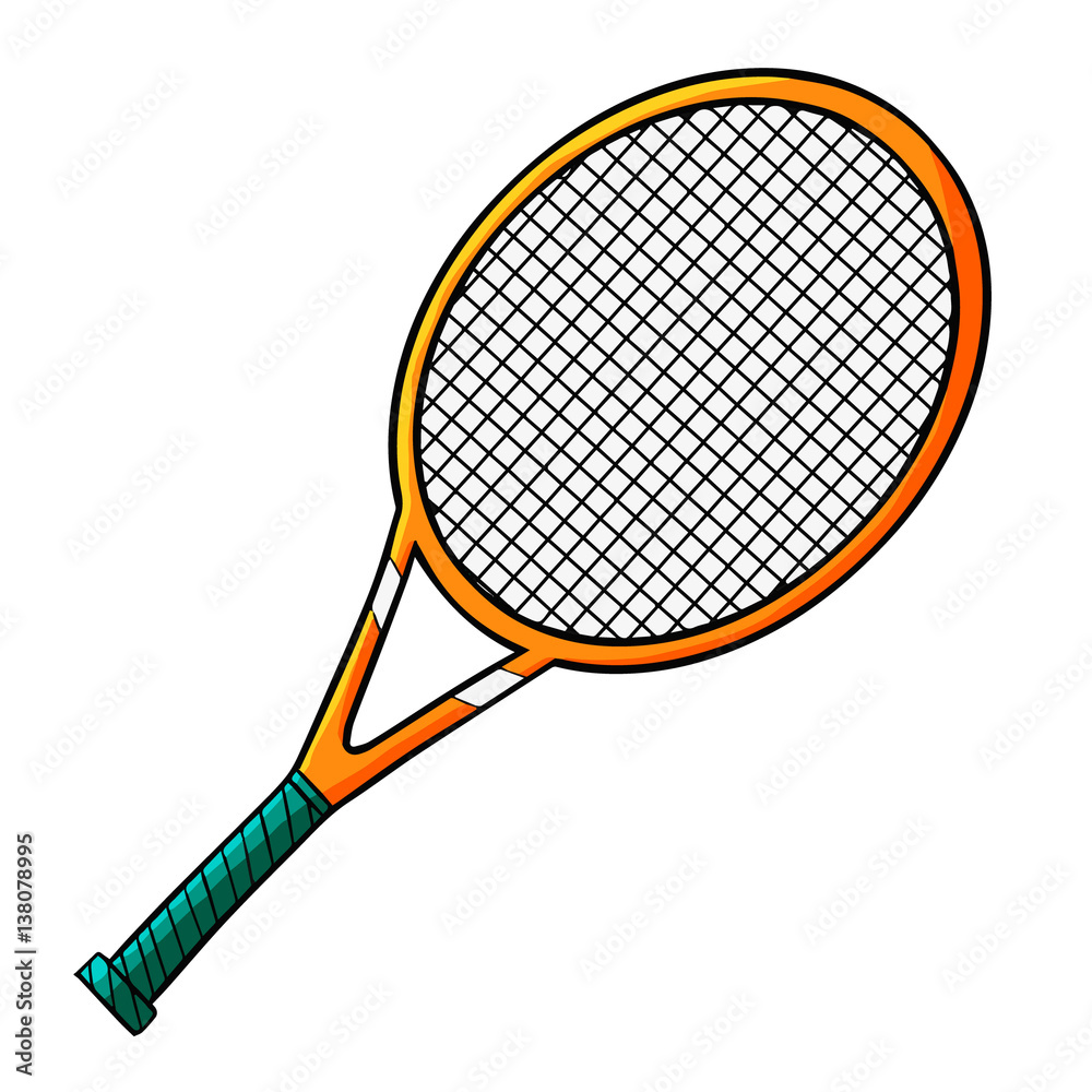 Funny orange tennis racket with green grip - vector. Stock-Vektorgrafik |  Adobe Stock