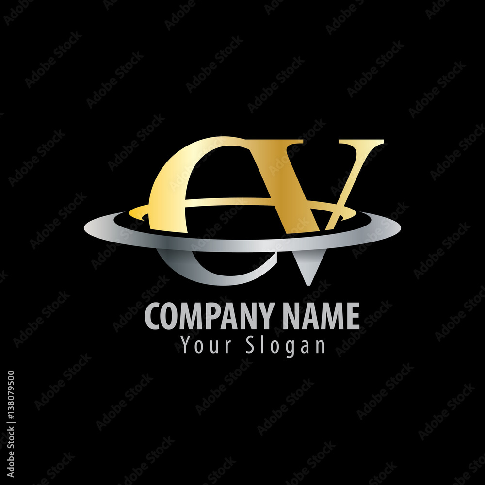 Initial Letter CV With Overlapping Swoosh Circle Logo