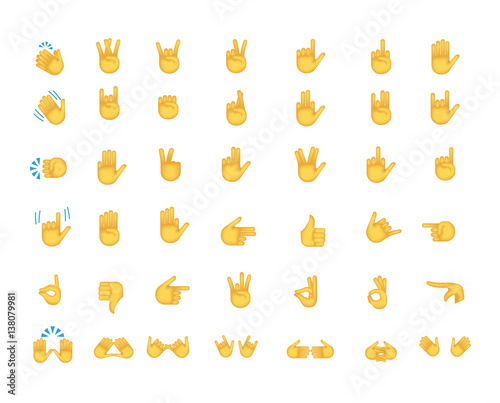 Set of hand emoticon vector isolated on white background.