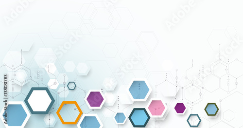 Vector illustration circuit board and 3d paper hexagons background. Hi-tech digital technology and engineering concept. Vector abstract futuristic on white gray color background